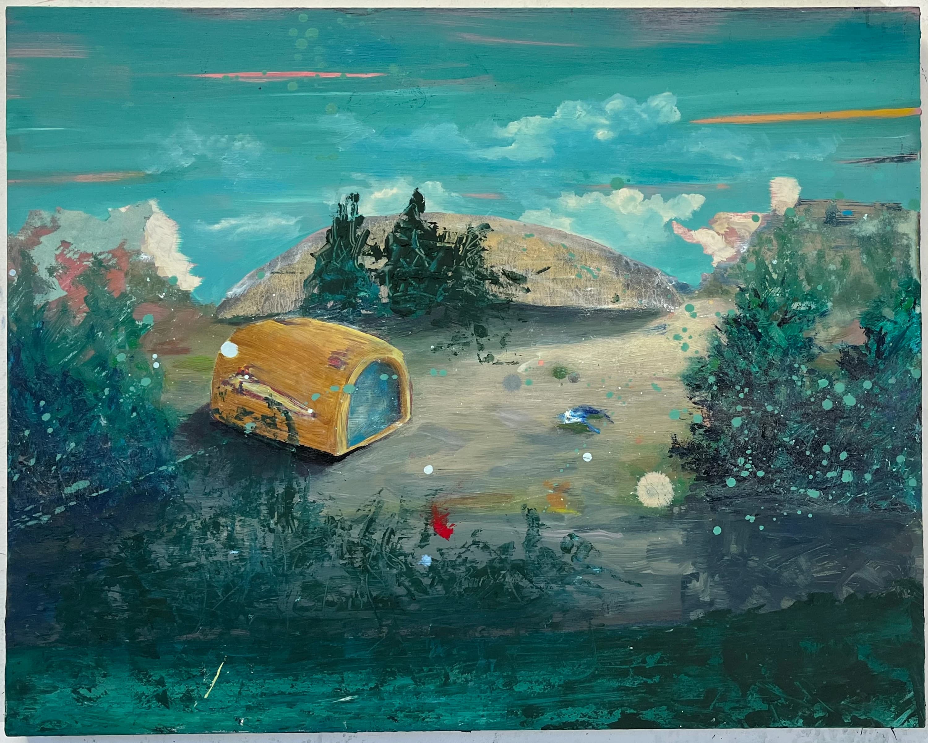 River site, 2018. Oil on board. 42x55cm. painting by John Fitzsimons