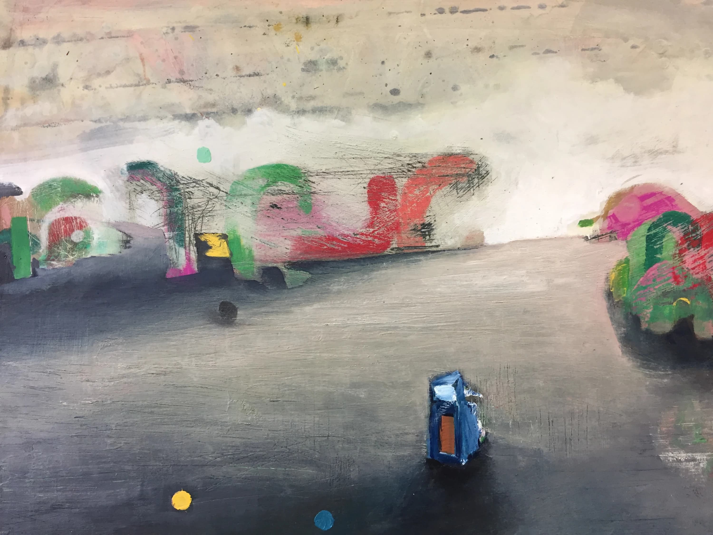 Desert Settlement, 2018. Oil on board. 42x55cm. painting by John Fitzsimons