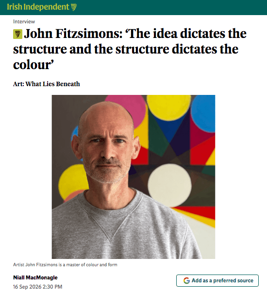 Irish Independent: The World Outside - John Fitzsimons, 2026. Irish Independent. painting by John Fitzsimons